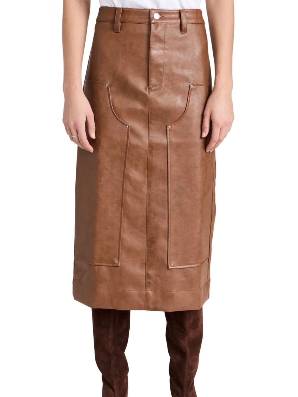Rails Amos Brown Faux Leather Midi Russet Skirt Size 2